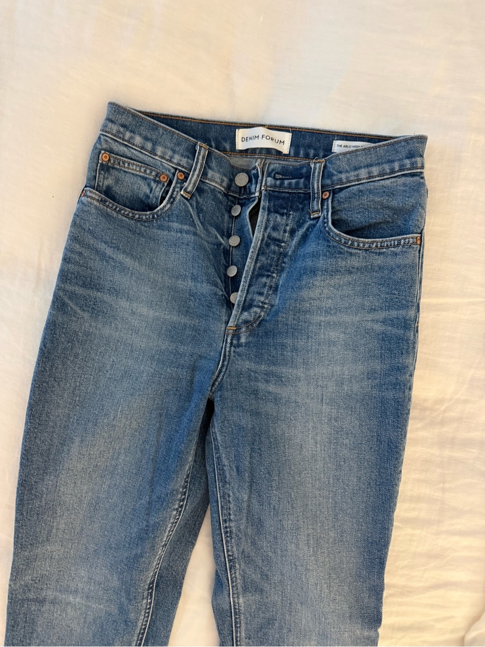 Denim Forum Medium Blue High-Rise Button-Fly Jeans